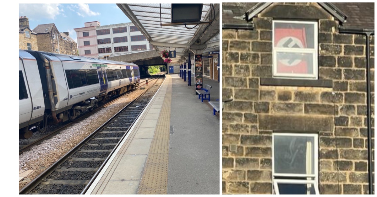 Police remove Nazi swastika flag hung over Harrogate Train Station